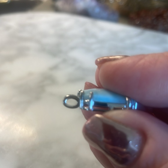 Gorgeous Larimar gemstone square pendant with pave crystals 925 sterling silver - Picture 5 of 8